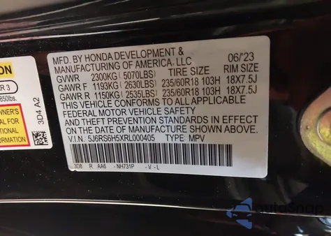 2024 Honda Cr-V Hybrid Sport z USA, uszkodzony, nr VIN 5J6RS6H5XRL000405